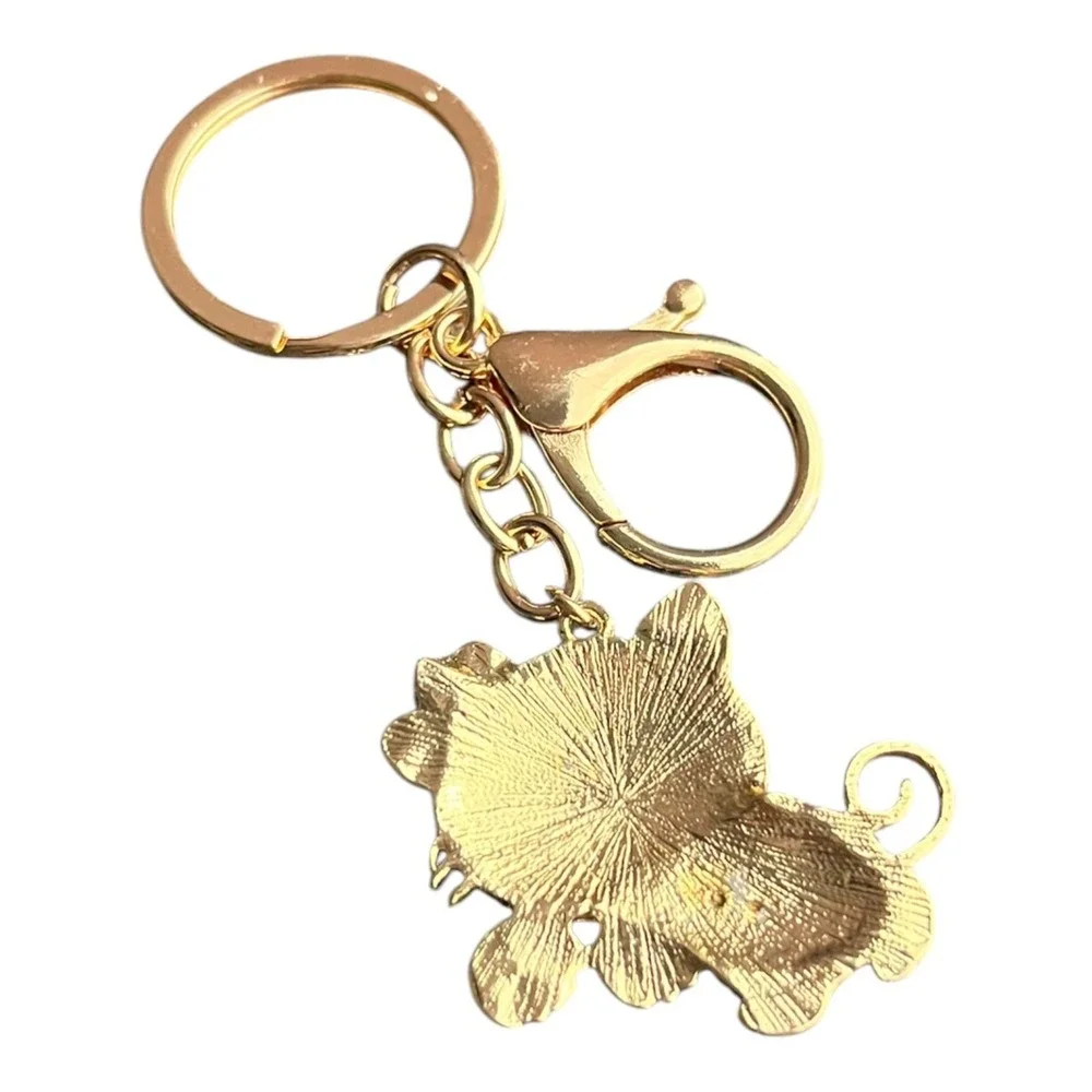Women's Gold Tone Pink Clear Rhinestone Cat Charm Key Chain Bling 4